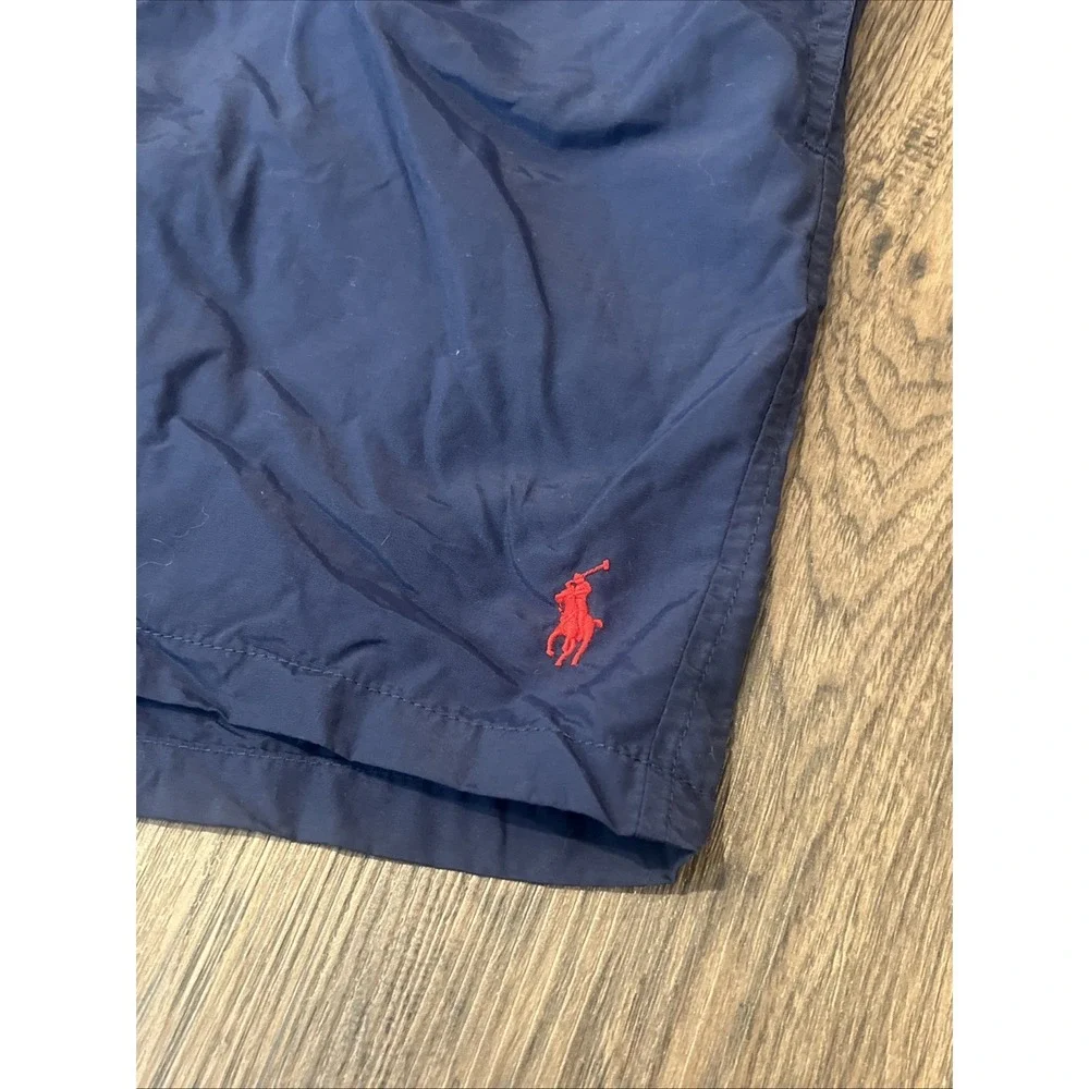 Polo Ralph Lauren Men's Large Navy Red Swim Trunks Elastic Waist Drawstring